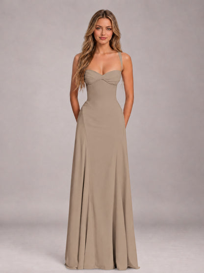 Taupe A-Line Sweetheart Sleeveless Floor-Length Bridesmaid Dress