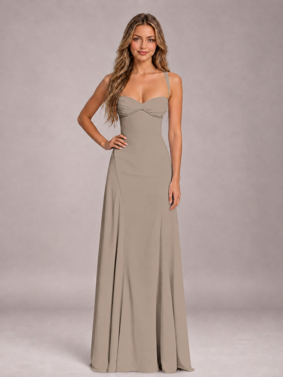 Taupe A-Line Sweetheart Sleeveless Floor-Length Bridesmaid Dress