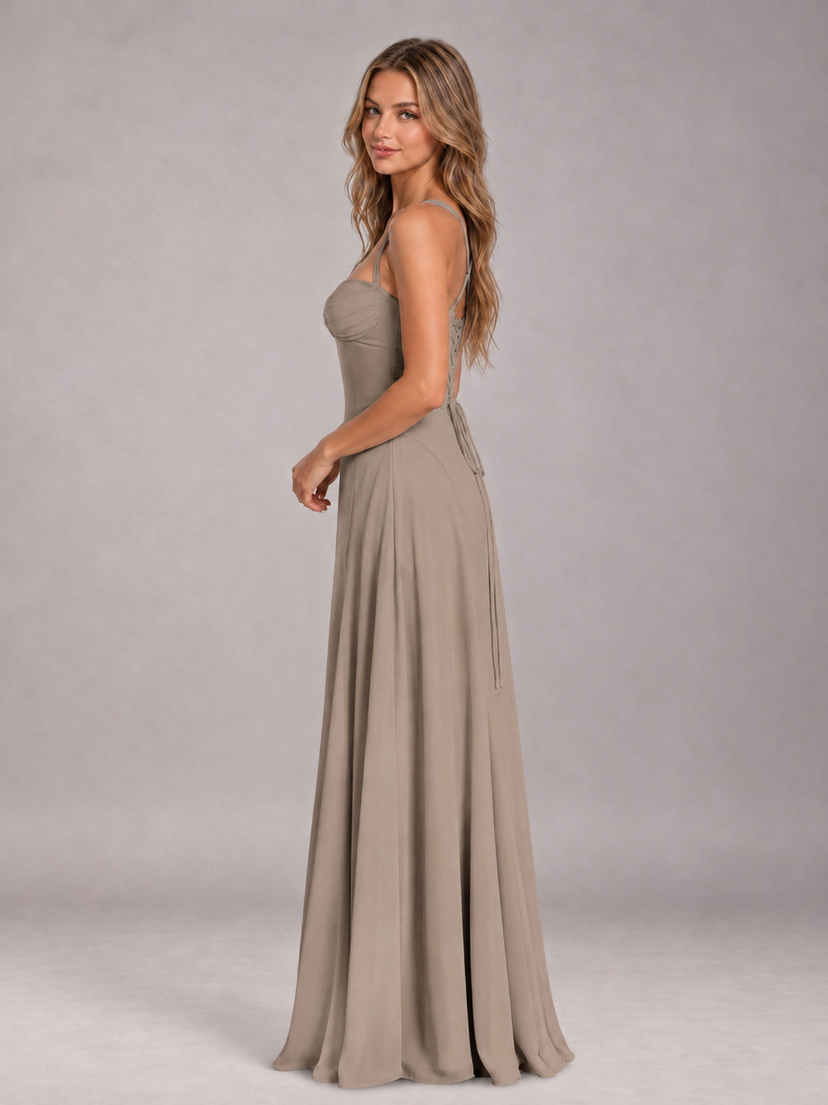 Taupe A-Line Sweetheart Sleeveless Floor-Length Bridesmaid Dress