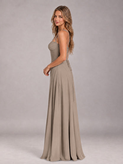 Taupe A-Line Sweetheart Sleeveless Floor-Length Bridesmaid Dress