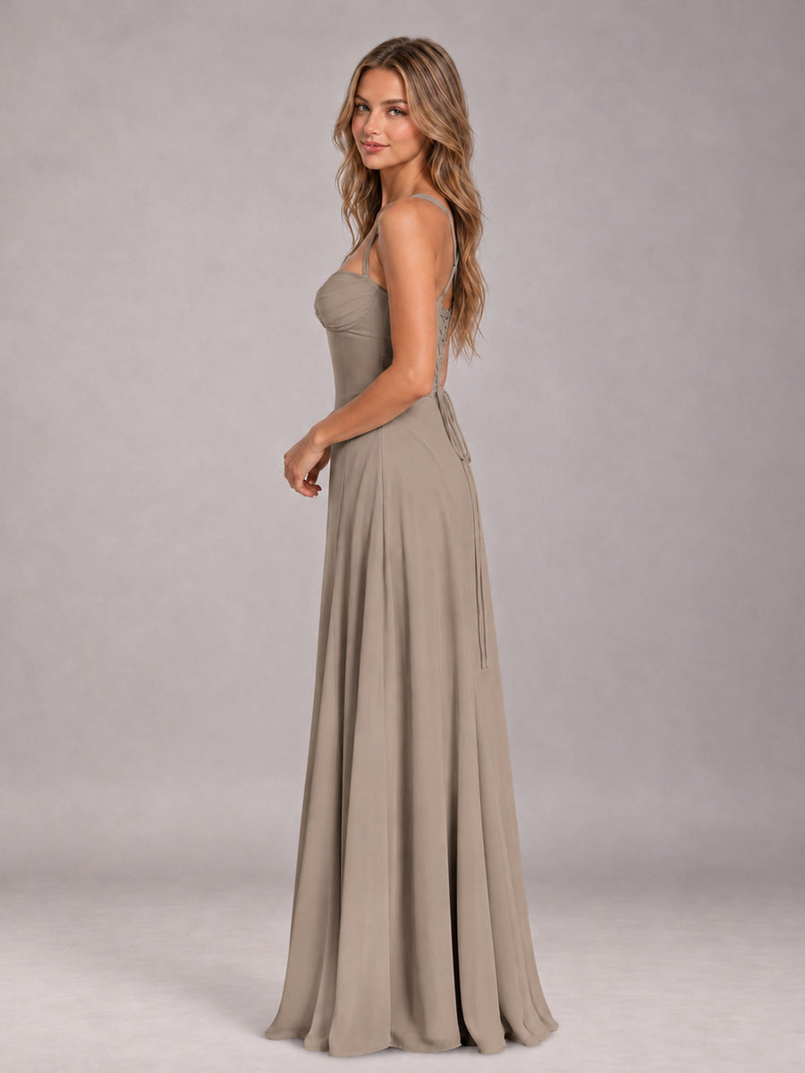 Taupe A-Line Sweetheart Sleeveless Floor-Length Bridesmaid Dress