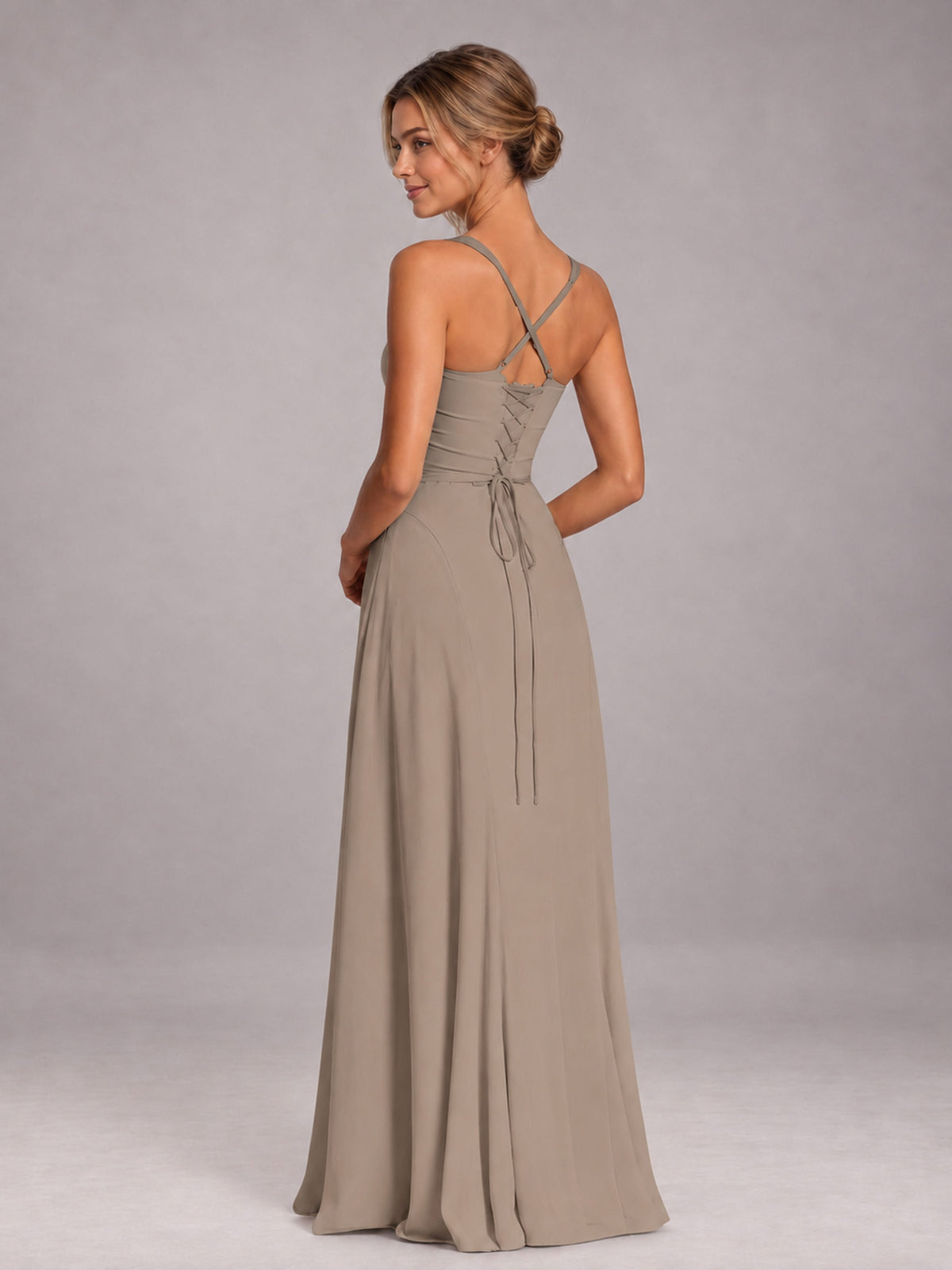 Taupe A-Line Sweetheart Sleeveless Floor-Length Bridesmaid Dress