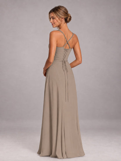 Taupe A-Line Sweetheart Sleeveless Floor-Length Bridesmaid Dress