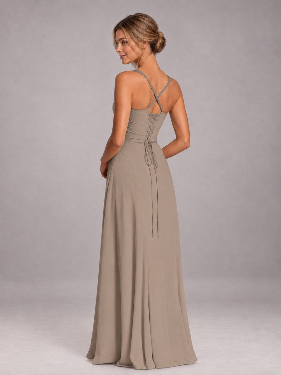 Taupe A-Line Sweetheart Sleeveless Floor-Length Bridesmaid Dress