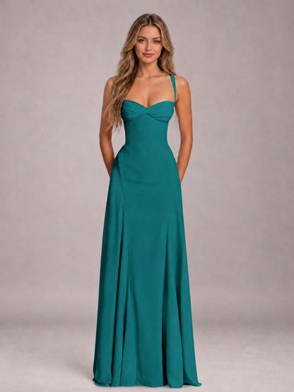Teal A-Line Sweetheart Sleeveless Floor-Length Bridesmaid Dress