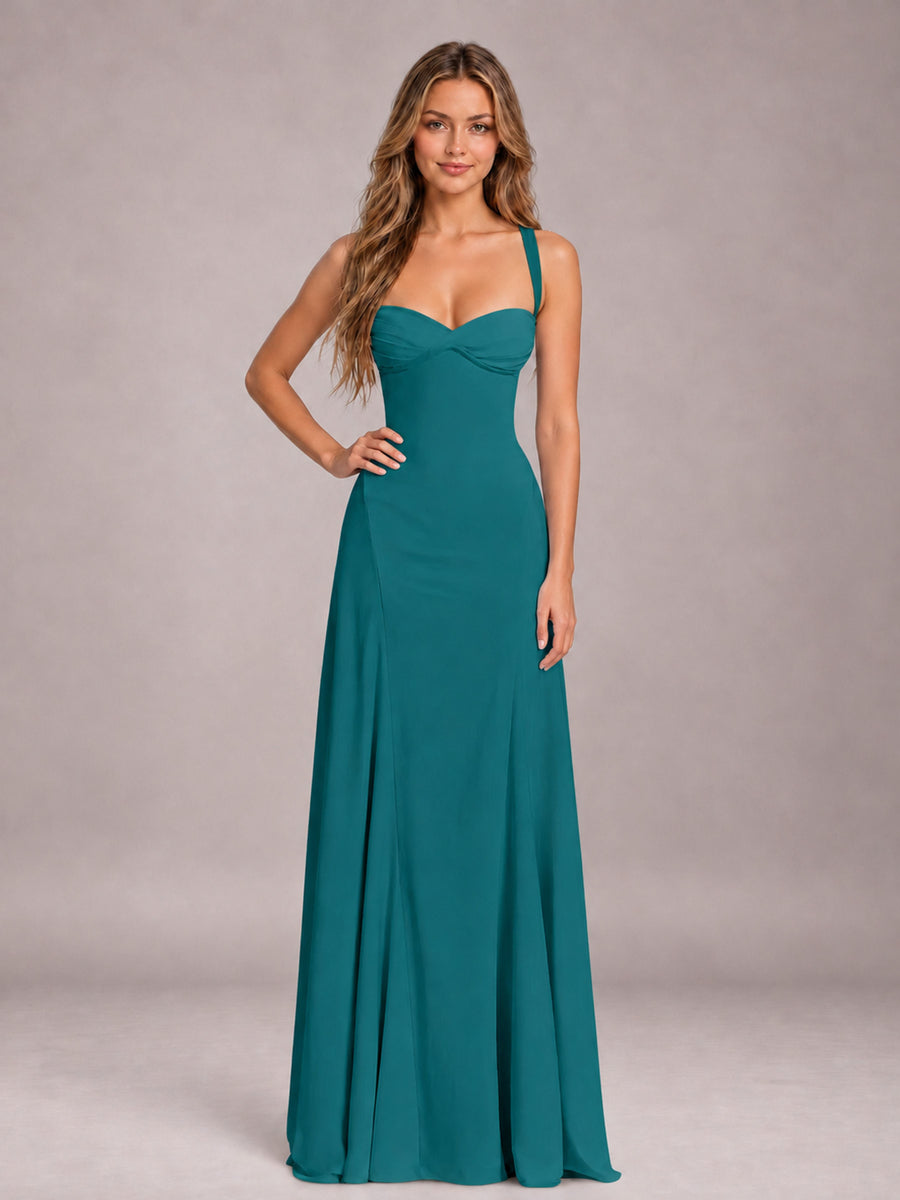 Teal A-Line Sweetheart Sleeveless Floor-Length Bridesmaid Dress
