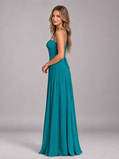 Teal A-Line Sweetheart Sleeveless Floor-Length Bridesmaid Dress