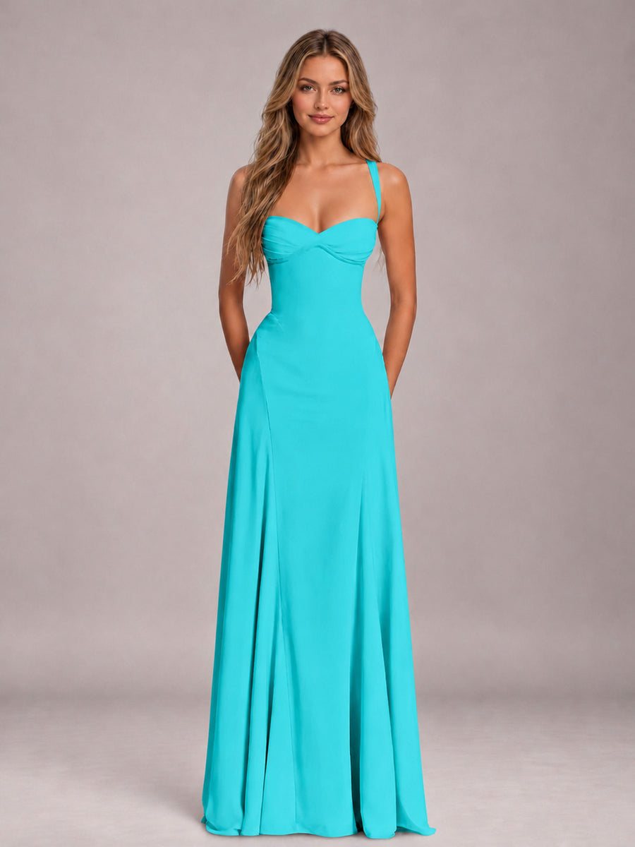 Turquoise A-Line Sweetheart Sleeveless Floor-Length Bridesmaid Dress