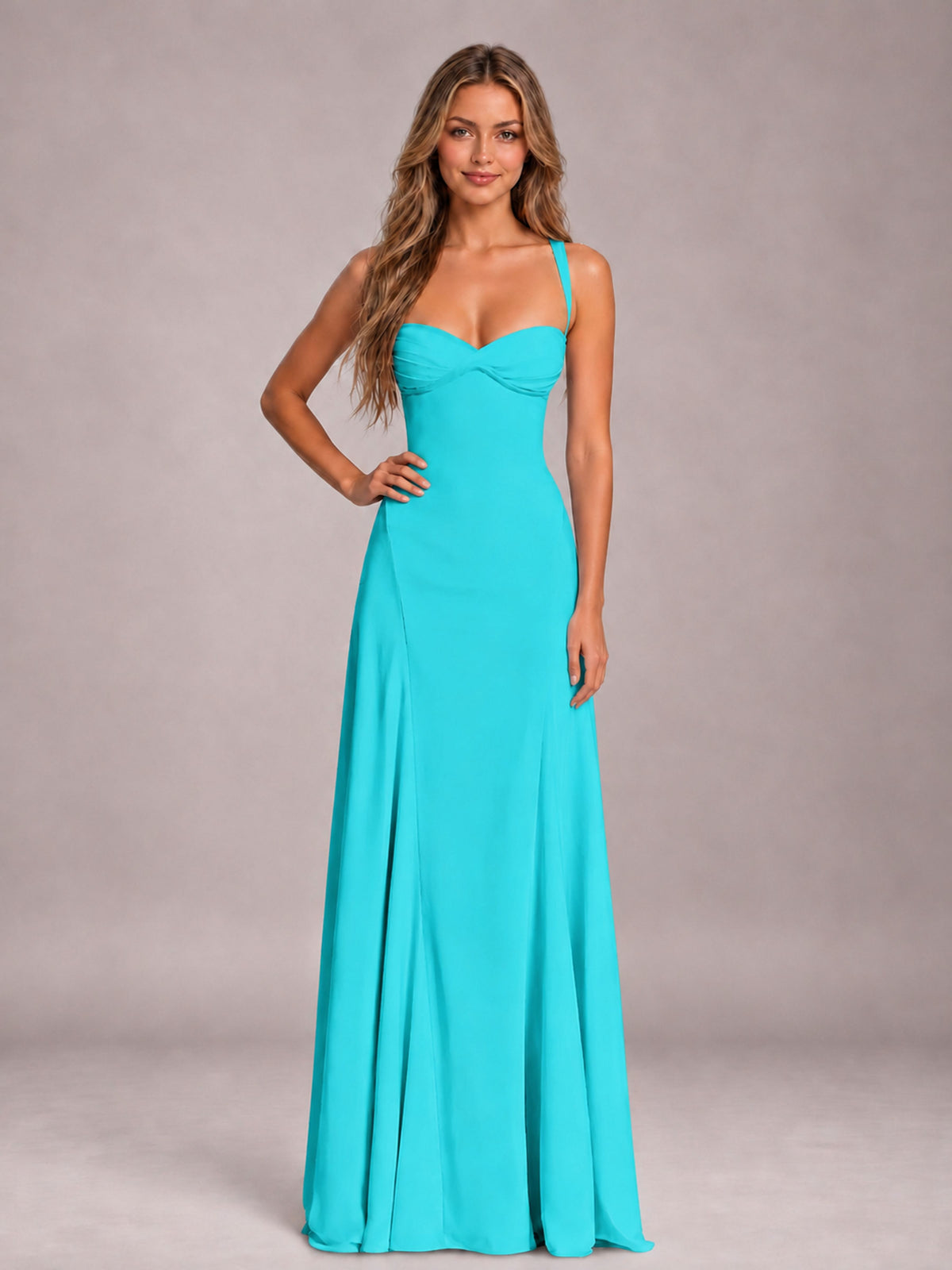 Turquoise A-Line Sweetheart Sleeveless Floor-Length Bridesmaid Dress