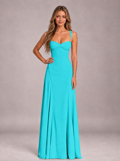 Turquoise A-Line Sweetheart Sleeveless Floor-Length Bridesmaid Dress