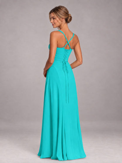 Turquoise A-Line Sweetheart Sleeveless Floor-Length Bridesmaid Dress