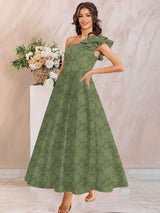 A-Line/Princess One-Shoulder Sleeveless Ankle-Length Floral Lace Mother of the Bride Dresses with Ruffles