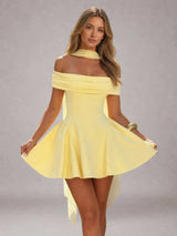 Free Shipping A-Line Off-The-Shoulder Mini Homecoming Dress with Neck Scarf