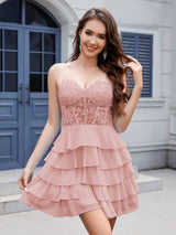 Airy Sweetheart Strapless A-Line Chiffon Mini Homecoming Dresses