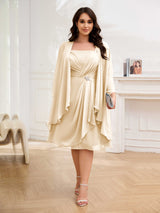 Airy Two Pieces Square Chiffon Knee Length Plus Size Mother Of The Bride Dresses