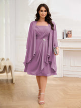 Airy Two Pieces Square Chiffon Knee Length Plus Size Mother Of The Bride Dresses