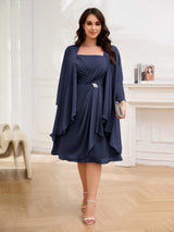 Airy Two Pieces Square Chiffon Knee Length Plus Size Mother Of The Bride Dresses