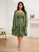 Airy Two Pieces Square Chiffon Knee Length Plus Size Mother Of The Bride Dresses
