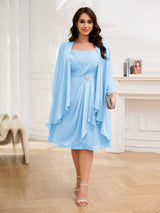 Airy Two Pieces Square Chiffon Knee Length Plus Size Mother Of The Bride Dresses