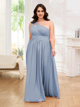 Alluring Sleeveless Ruched Slit Chiffon Plus Size Bridesmaid Dresses With Pockets
