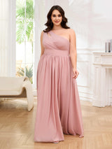 Alluring Sleeveless Ruched Slit Chiffon Plus Size Bridesmaid Dresses With Pockets