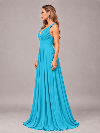 Pool Attractive Deep V-Neck Sleeveless Slit Chiffon Bridesmaid Dress