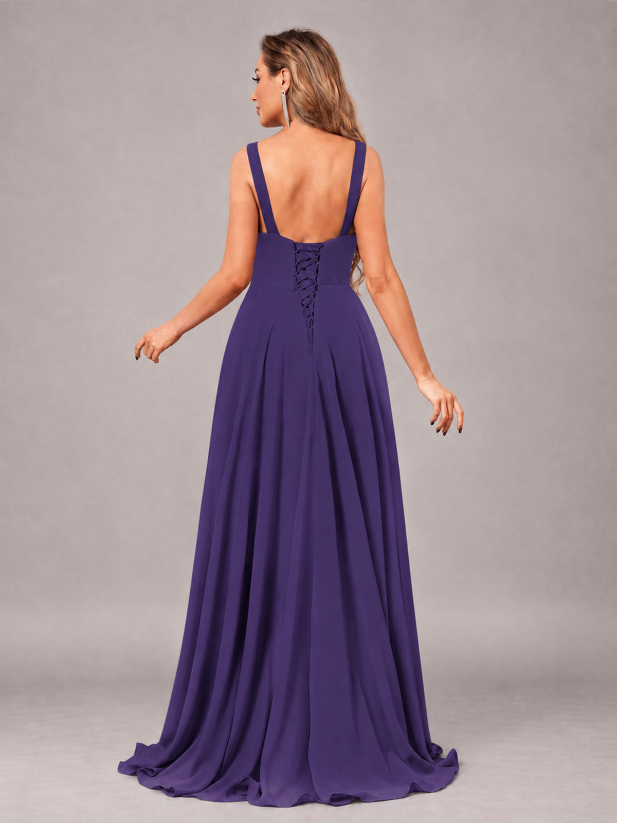 Regency Attractive Deep V-Neck Sleeveless Slit Chiffon Bridesmaid Dress