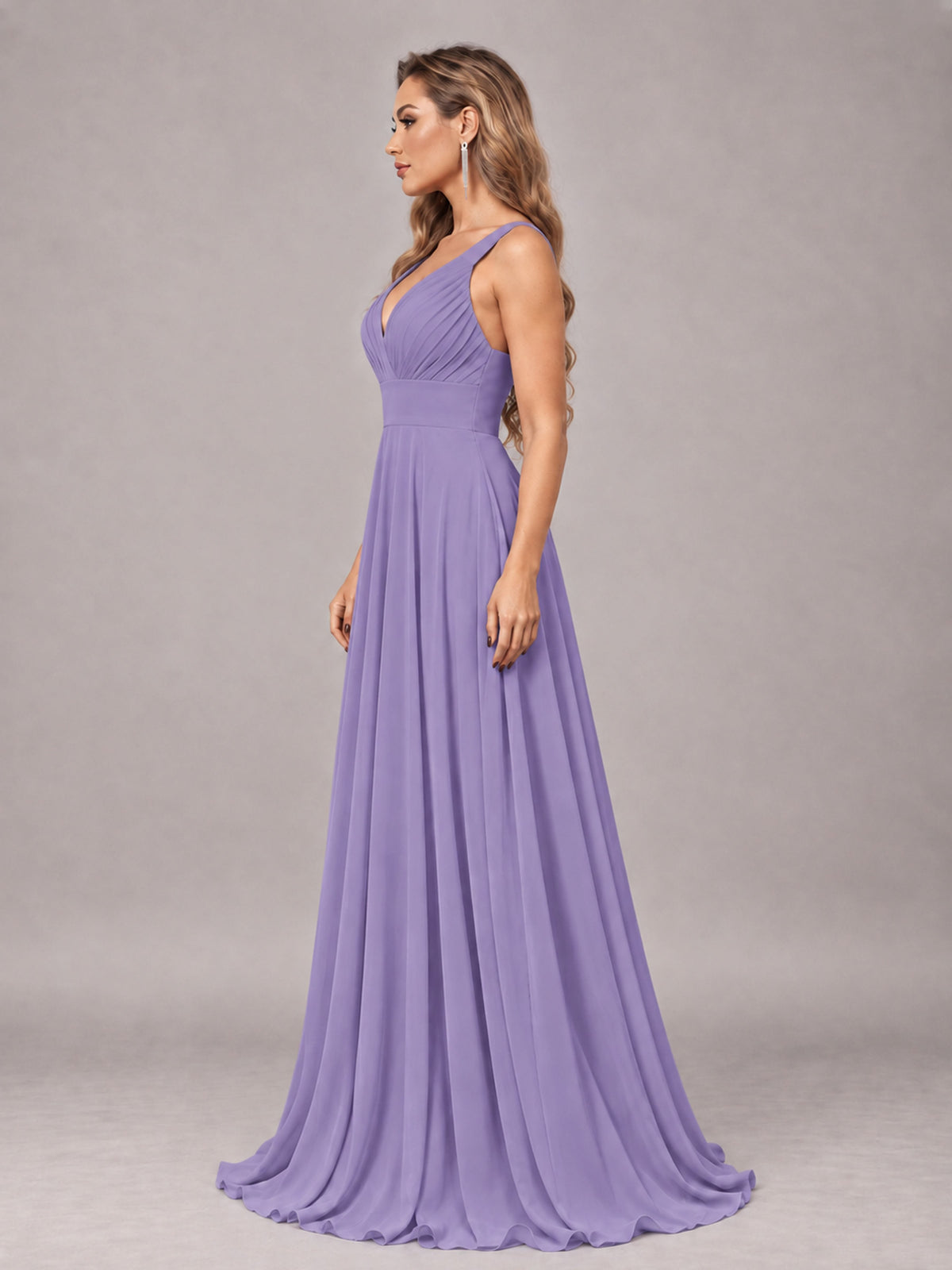 Tahiti Attractive Deep V-Neck Sleeveless Slit Chiffon Bridesmaid Dress