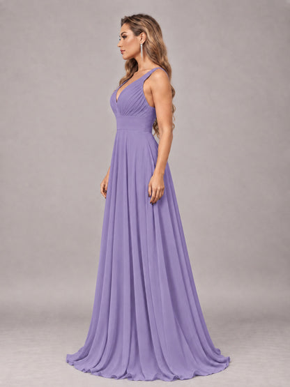 Tahiti Attractive Deep V-Neck Sleeveless Slit Chiffon Bridesmaid Dress