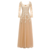 Long Sleeves Chiffon Champagne Mother of The Bride Dress