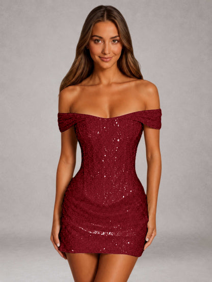 Burgundy Free Shipping Beaded Embroidery Sheath Off-The-Shoulder Mini Homecoming Dress