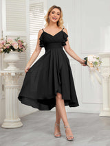Beautiful Ruffles High Low Knee Length Chiffon Bridesmaid Dresses