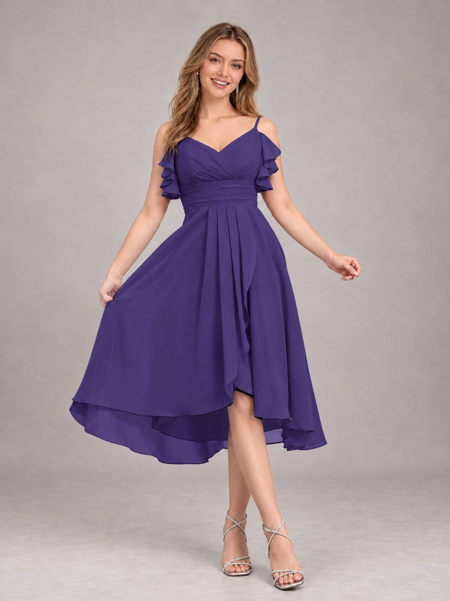 Regency Beautiful Ruffles High Low Knee Length Chiffon Bridesmaid Dress