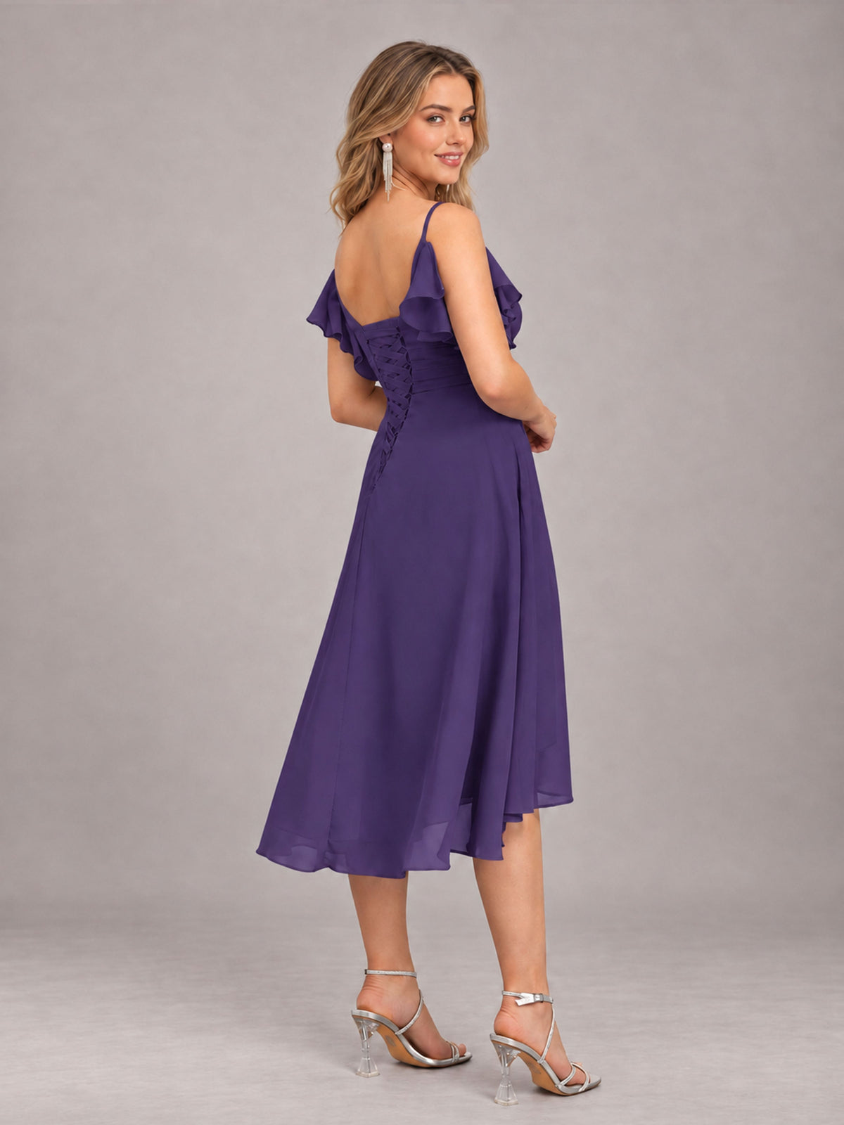 Regency Beautiful Ruffles High Low Knee Length Chiffon Bridesmaid Dress