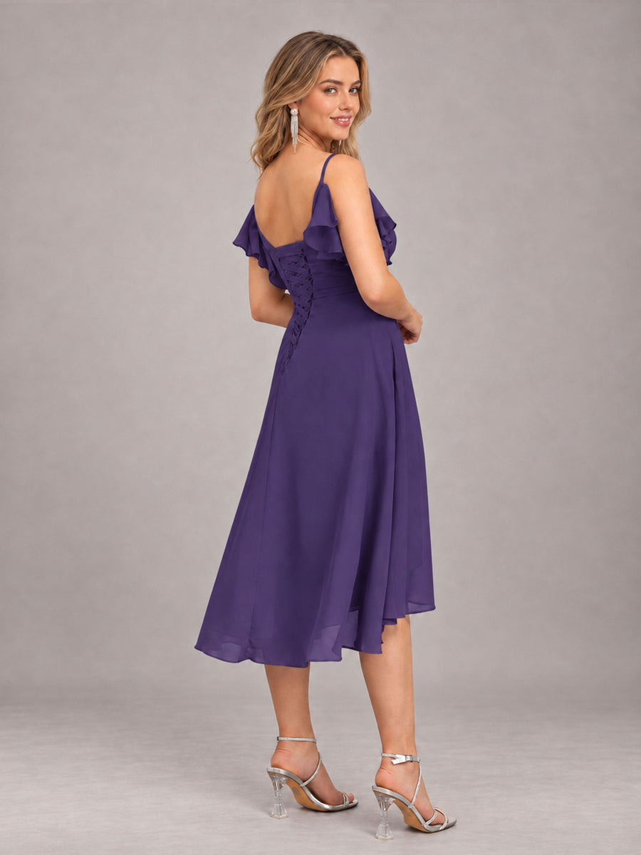 Regency Beautiful Ruffles High Low Knee Length Chiffon Bridesmaid Dress