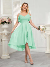 Beautiful Ruffles High Low Knee Length Chiffon Bridesmaid Dresses