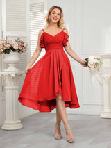 Beautiful Ruffles High Low Knee Length Chiffon Bridesmaid Dresses