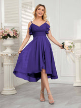 Beautiful Ruffles High Low Knee Length Chiffon Bridesmaid Dresses