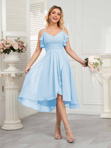 Beautiful Ruffles High Low Knee Length Chiffon Bridesmaid Dresses