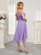 Beautiful Ruffles High Low Knee Length Chiffon Bridesmaid Dresses