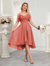 Beautiful Ruffles High Low Knee Length Chiffon Bridesmaid Dresses