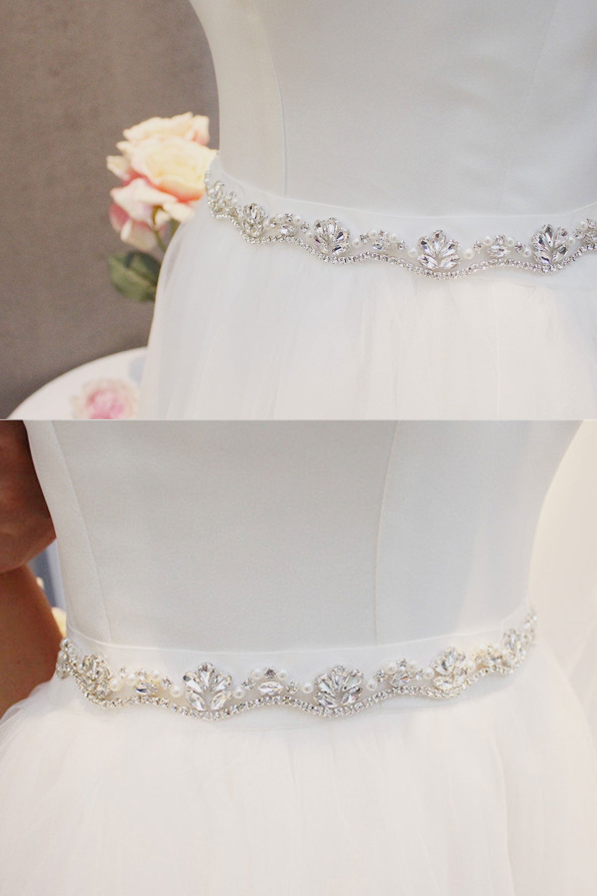 Elegant Bridal Imitation Pearl Rhinestone Wavy Belt