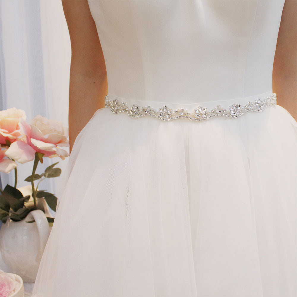 Elegant Bridal Imitation Pearl Rhinestone Wavy Belt