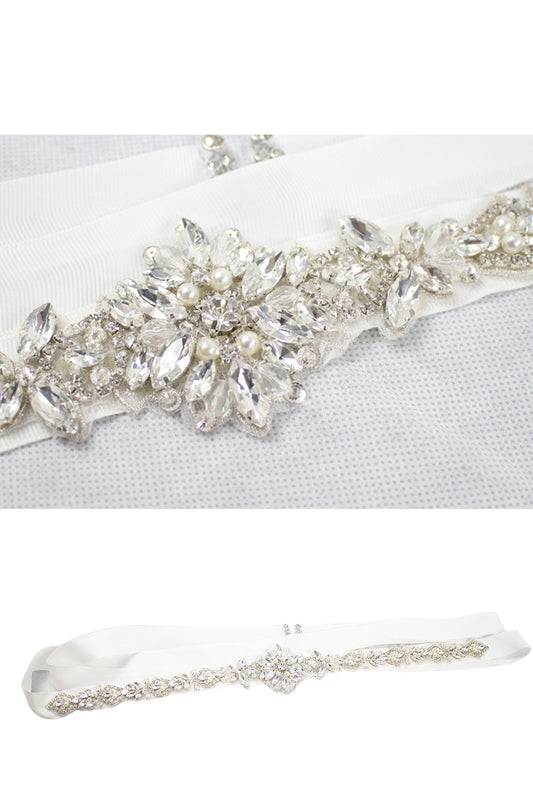 Delicate flower shape imitation pearl rhinestone bridal waist ribbon