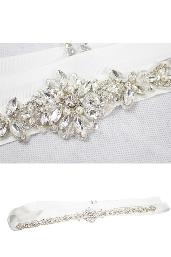 Delicate flower shape imitation pearl rhinestone bridal waist ribbon