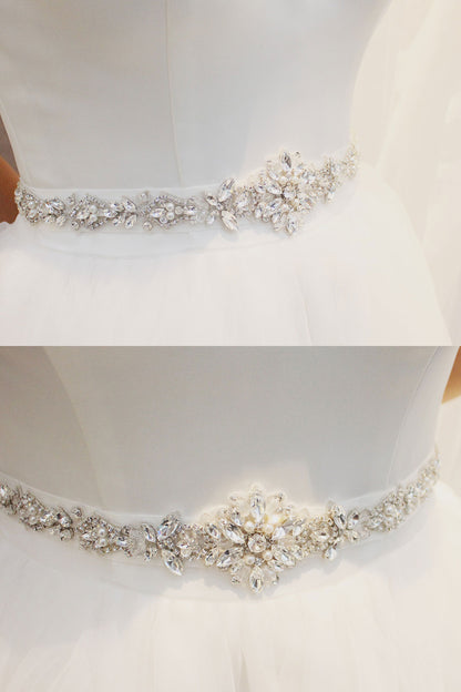 Delicate flower shape imitation pearl rhinestone bridal waist ribbon