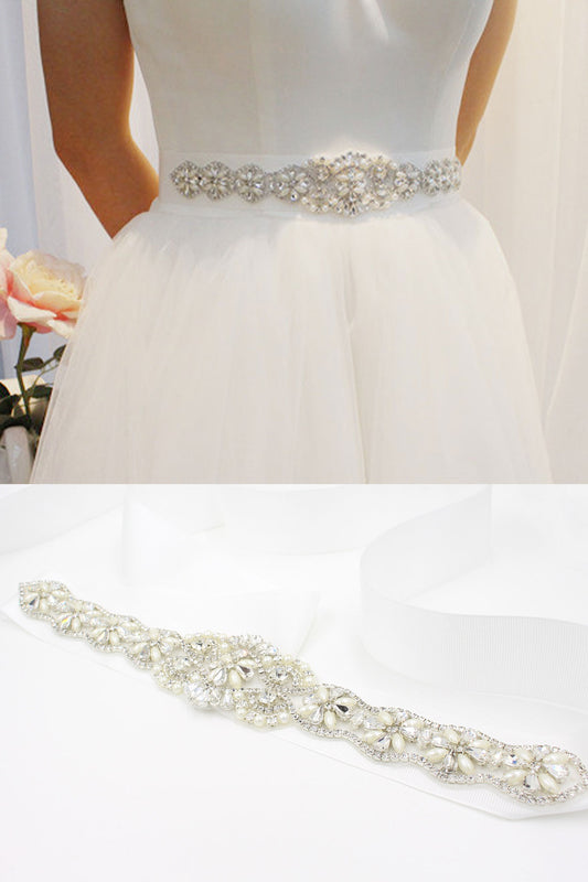 Unique Imitation Pearl Rhinestone Bridal Waist Ribbon