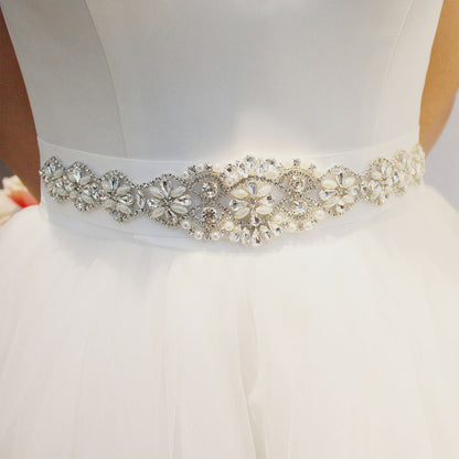 Unique Imitation Pearl Rhinestone Bridal Waist Ribbon