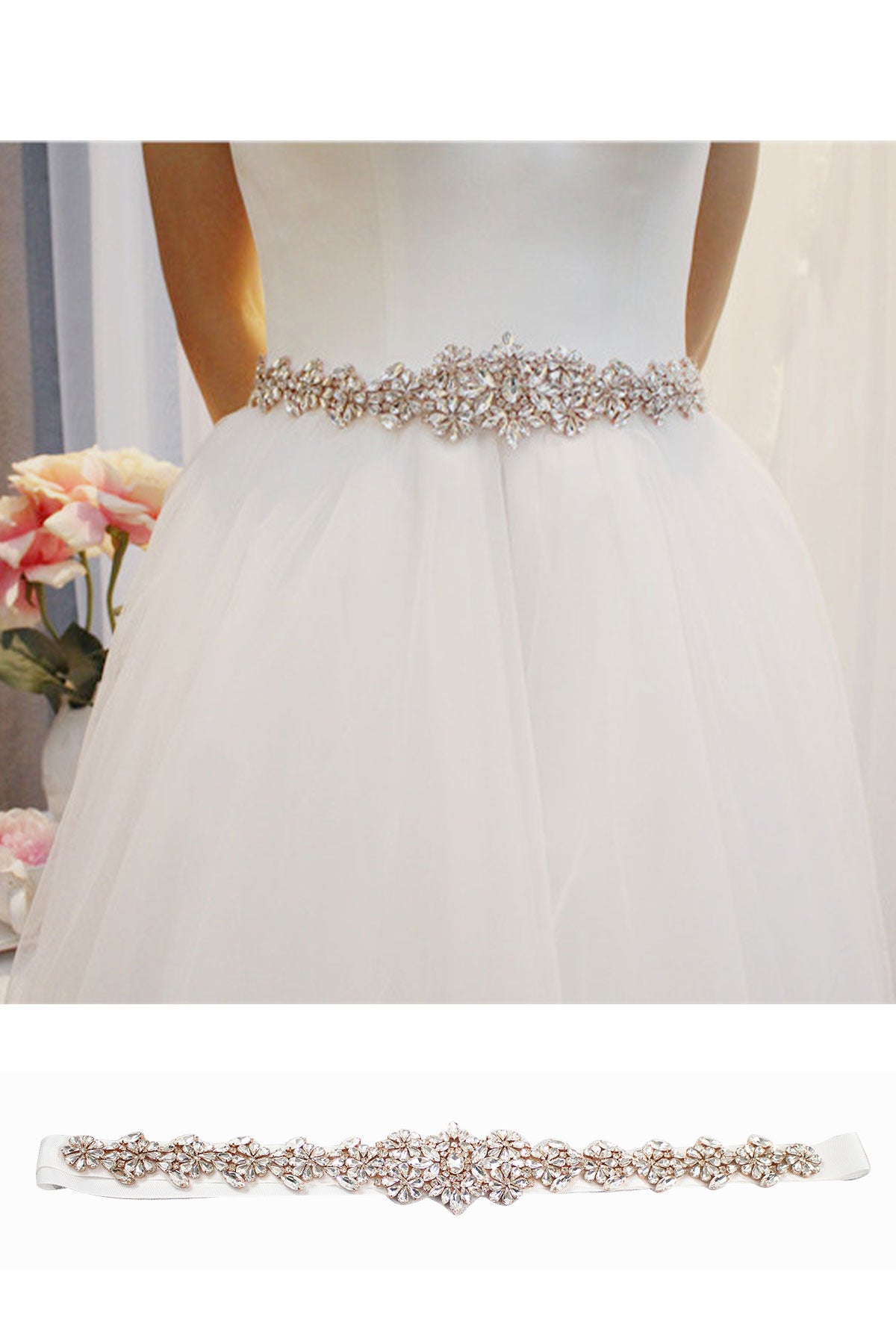 Gorgeous Bridal Imitation Rhinestone Ribbon Waist Belt