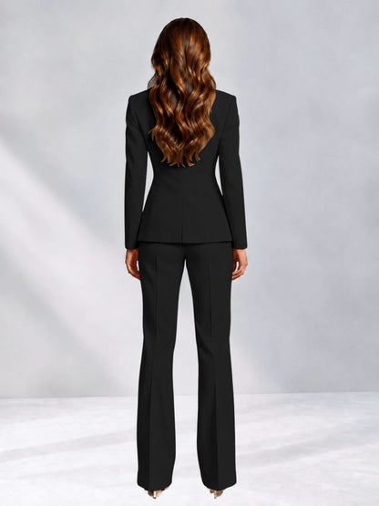 Black 2 Pieces Slim Fit One Button Women's Suits for Commuting